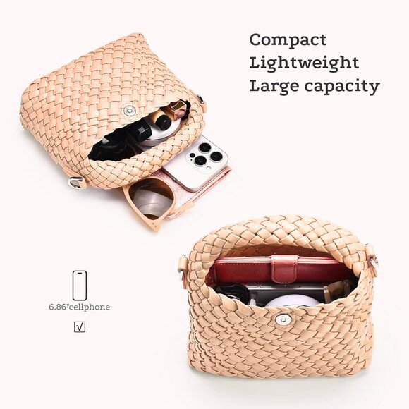 Versatile Woven Crossbody Purse - Vegan Leather Bag with Magnetic Closure - Picture 6 of 7